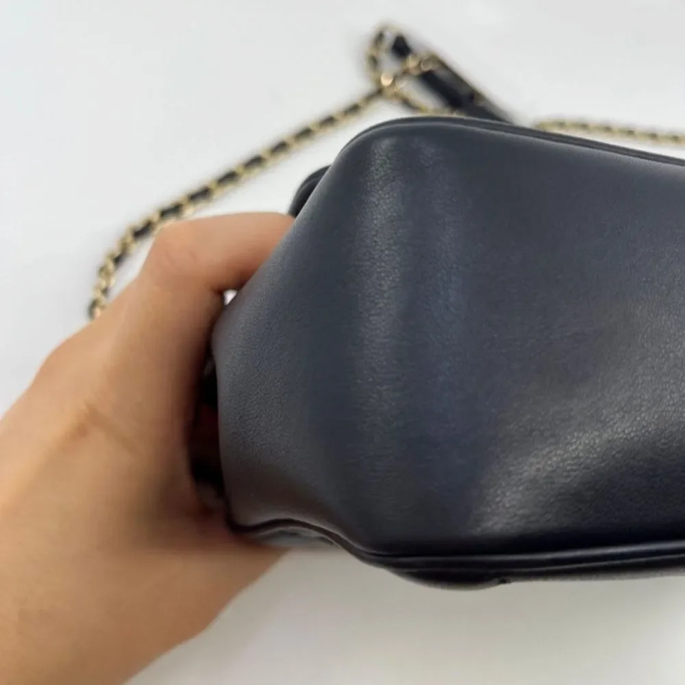 Chanel navy lambskin two flap top handle bag